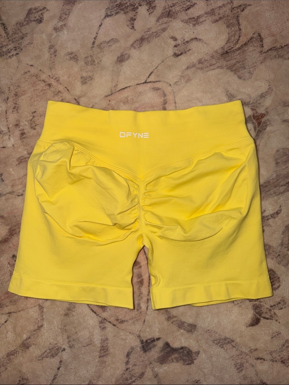 DFYNE Women's Yellow Ruched Athletic Bike Shorts